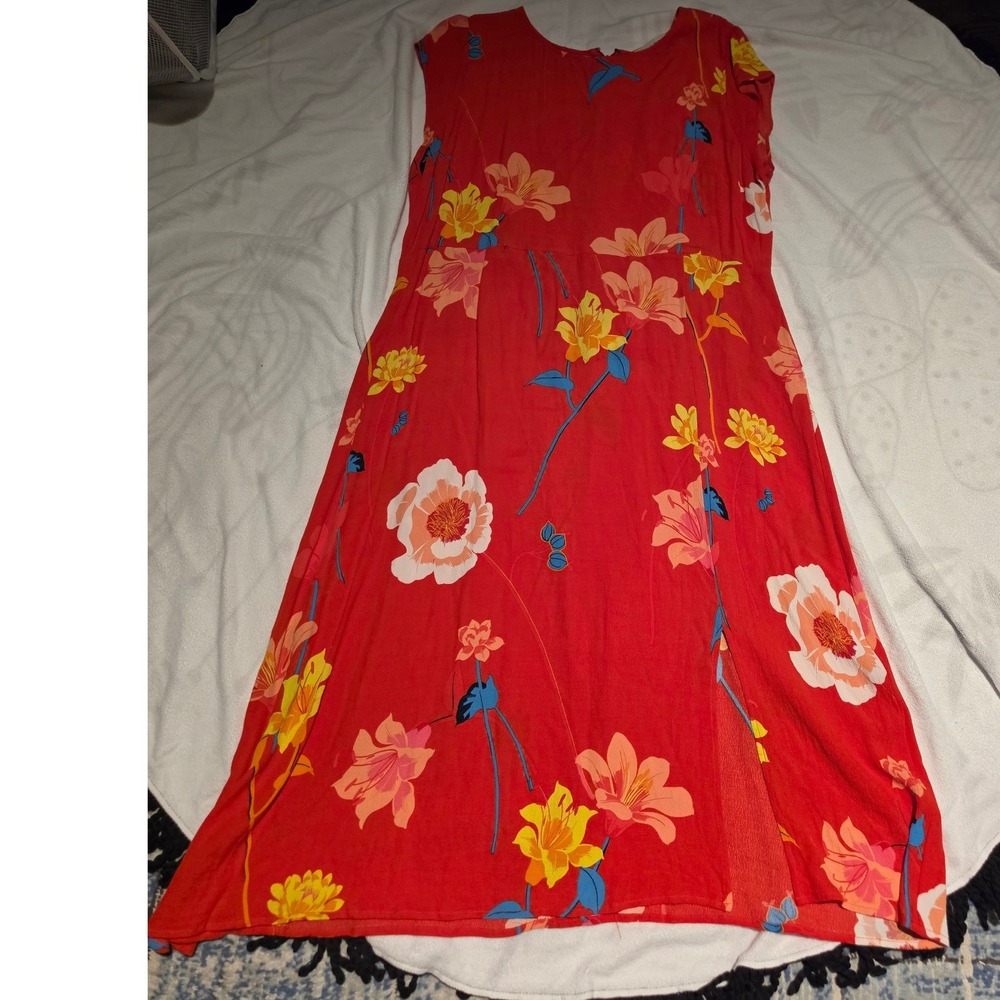 Loft Red Floral Maxi Dress Sleeveless Empire Waist Size 18 Tropical Summer
